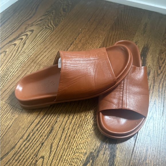 Aeyde Tan Leather Slide Sandals ADA NAPPA LEATHER BRANDY Sz 39